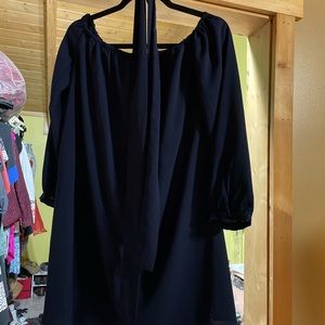 Navy blue off the shoulder three-quarter sleeve dress